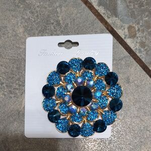 Dazzling Blue and Gold Crystal Brooch